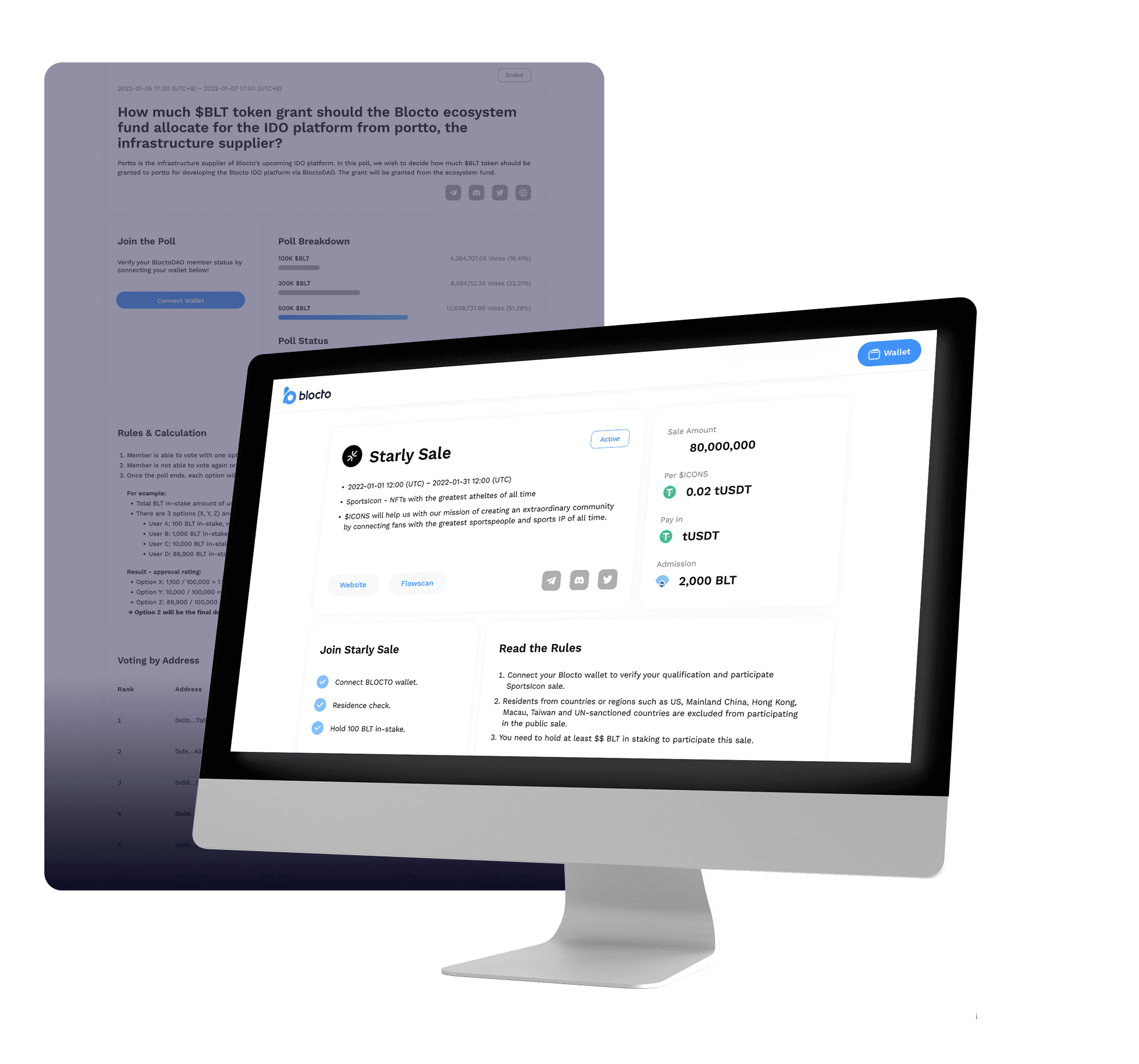 IDO launchpad sale and DAO governance poll